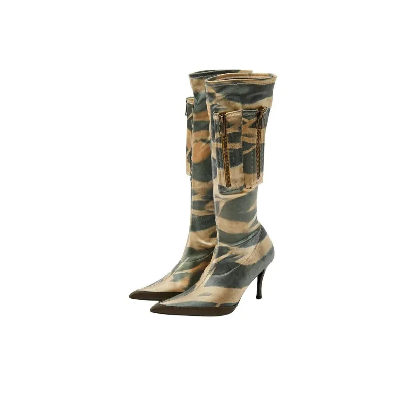 DIESEL Knee-high Boots Women's Green Brown-2