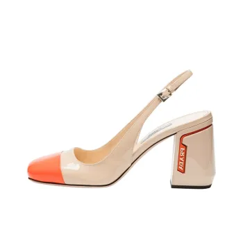 PRADA Chunky Heel High Heels 8.5cm Women's Beige Orange