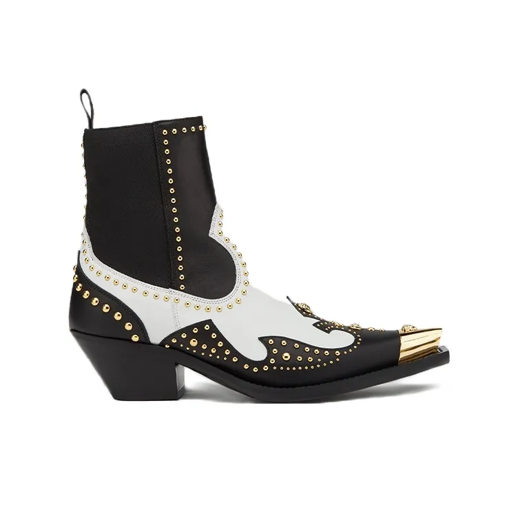 VERSACE Ankle Boots Women's Mid-Top Black White-1