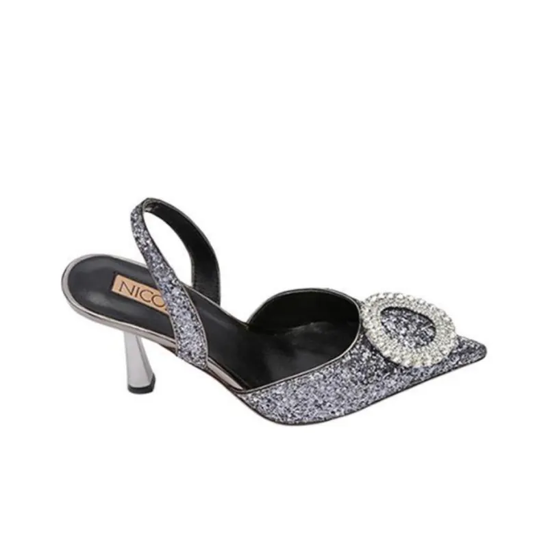 NICOLI Selma Slim Heel High Heels 7cm Women's Gray Black-1
