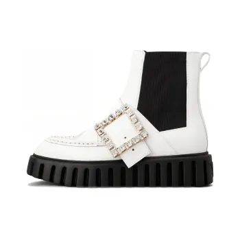 Roger Vivier Viv' Go Thick Short Chelsea Boots Women's White