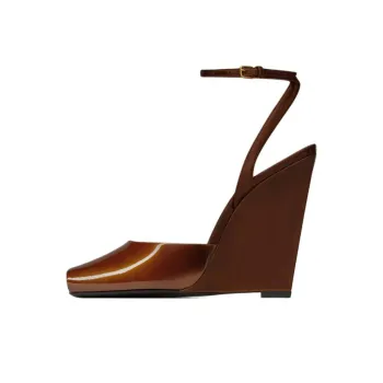 SAINT LAURENT Scandale Wedge Heel High Heels 11cm Women's Coffee