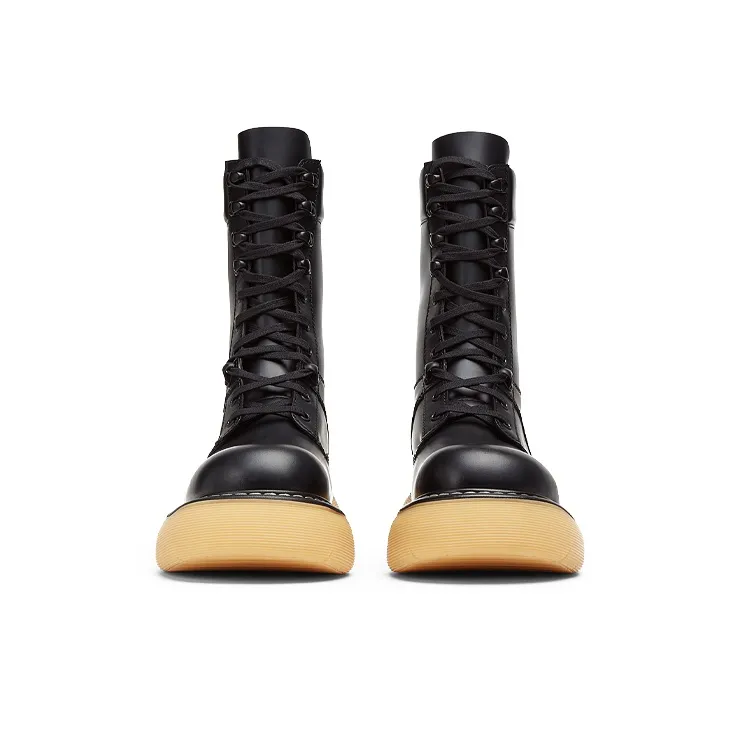 Bottega Veneta The Bounce Leather Lace Up Ankle Boot Black Yellow-3