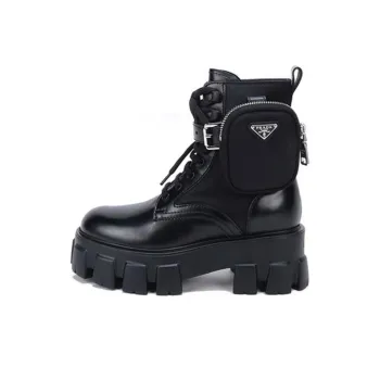 PRADA Women's Monolith Brushed Rois Leather And Nylon Boot 'Black'