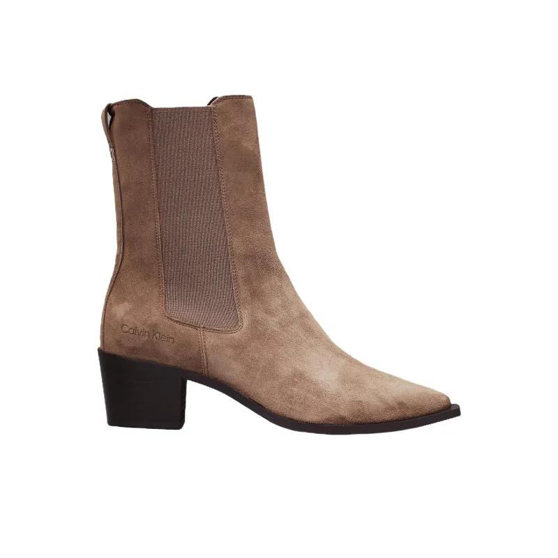 CALVIN KLEIN Short Chelsea Boots 6cm Women's Camel-1