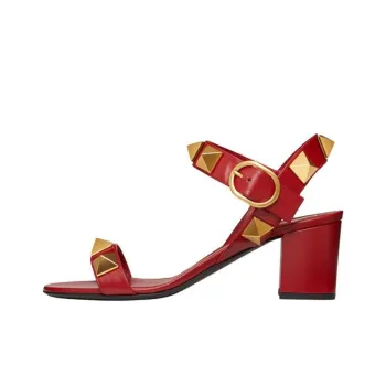 Valentino Roman Stud Block Heel Strap Sandals 6cm Women's Red