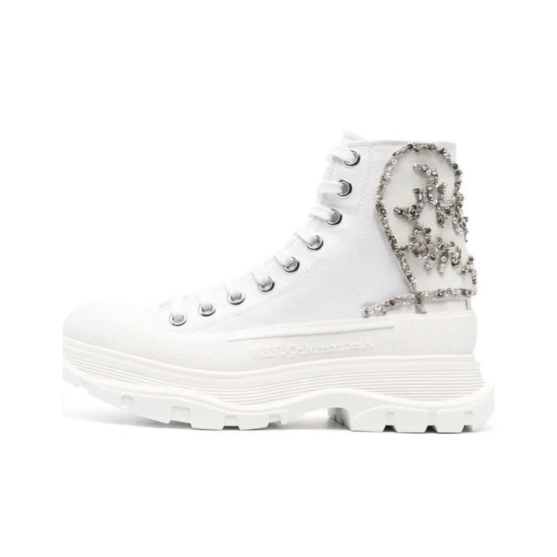 Alexander McQueen Tread Slick Boot White Silver Crystal Women's-0