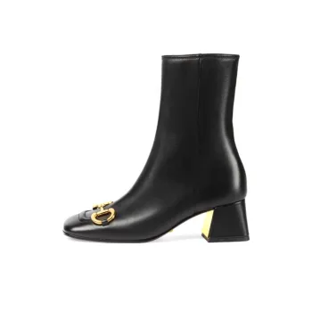 GUCCI Horsebit 55mm Ankle Boot Black Leather Women's