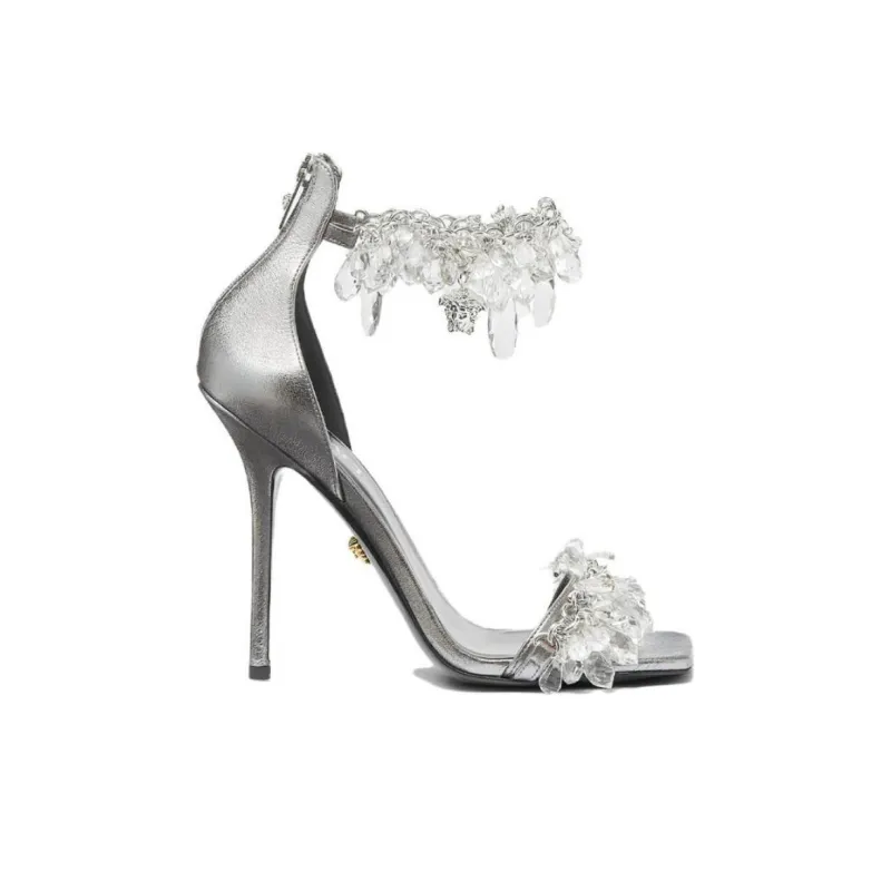VERSACE Slim Heel High Heels 11.5cm Women's White Silver-1