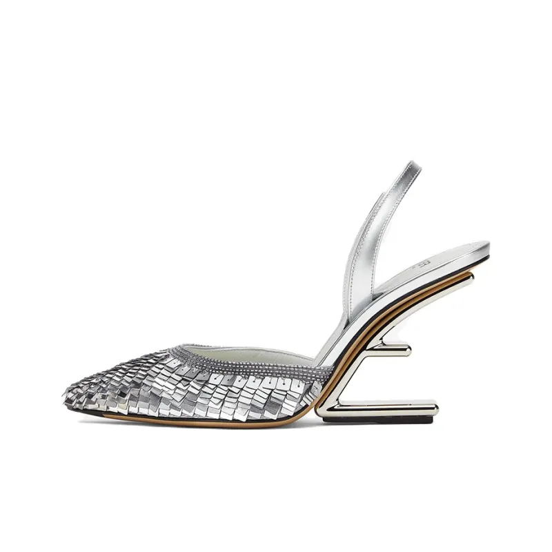 FENDI Fendi First Irregular Heel High Heels 9.5cm Women's Silver-0