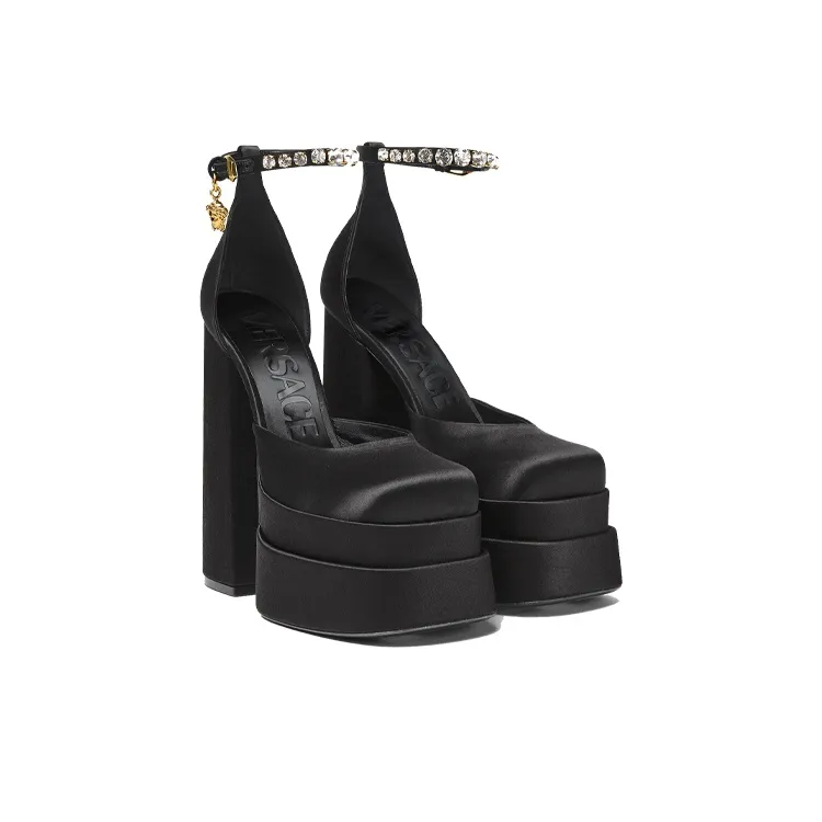 VERSACE Medusa Aevitas 155mm Platform Pumps Black Satin-2