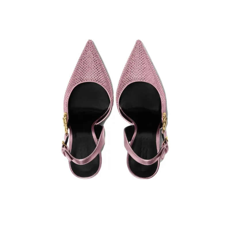 VERSACE Safety Pin Slim Heel High Heels 11cm Women's Pink-3
