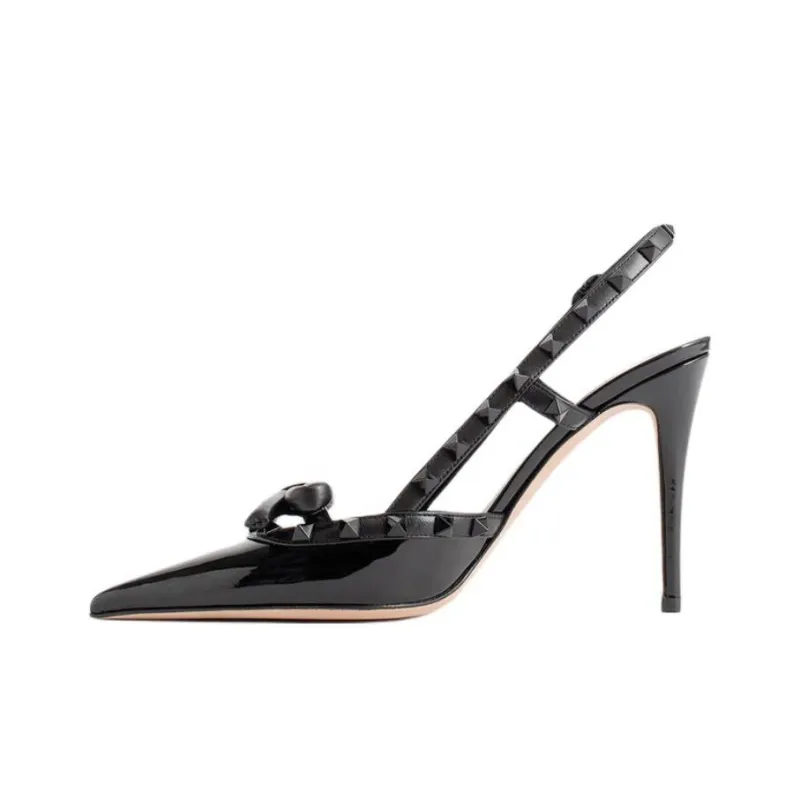 Valentino Rockstud Slim Heel High Heels 10cm Women's Black-0