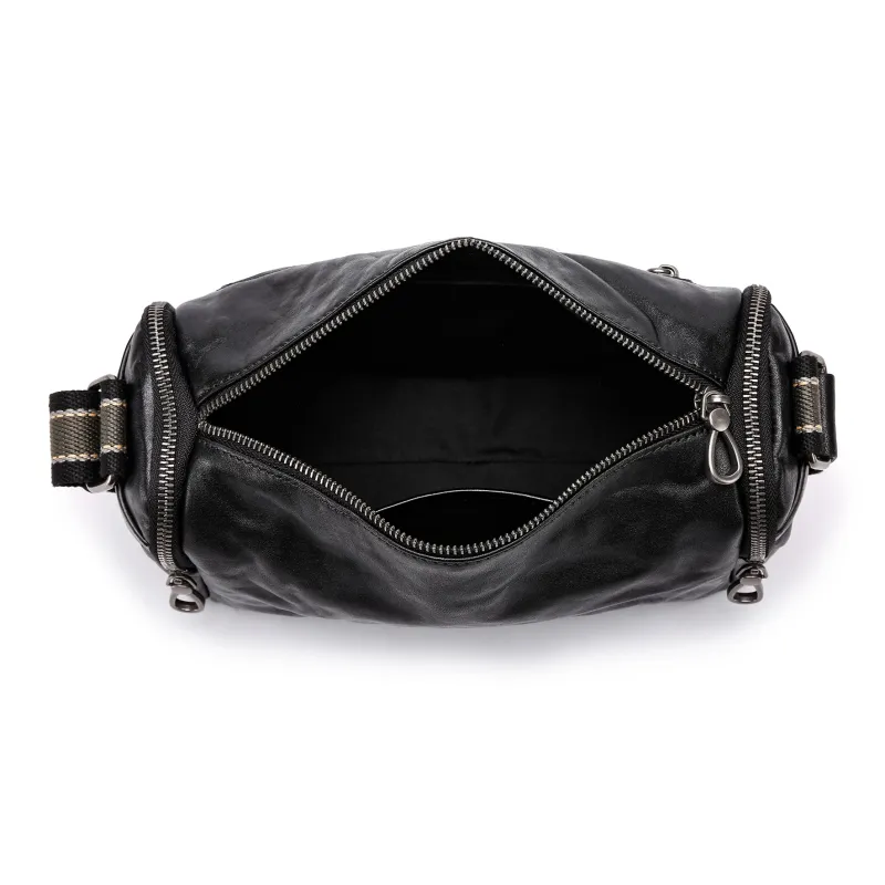 FAIRWHALE Cow Leather Crossbody Bag Shoulder Bag Camera Bag Regular Men's Black-5