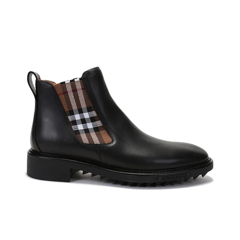 Burberry Check panel Ankle Boots Black Brown-1