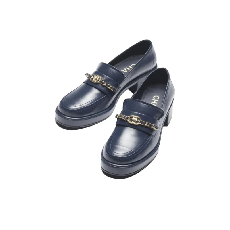CHANEL 24K Chunky Heel High Heels 5.5cm Women's Blue-2