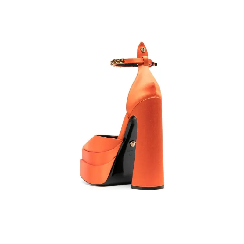 VERSACE Medusa Aevitas 155mm Platform Pumps Neon Orange Satin-3