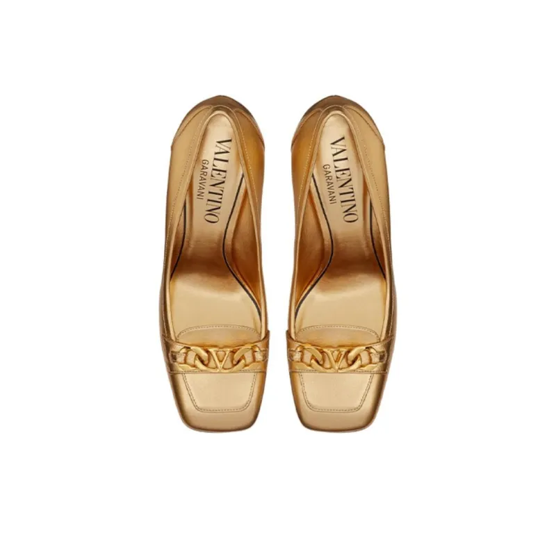 Valentino VLogo Chain Linked Square Toe Pumps-3