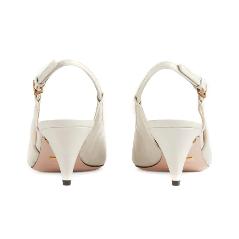 GUCCI GG Matelassé Cone Heel High Heels 7.5cm Women's Ecru-3