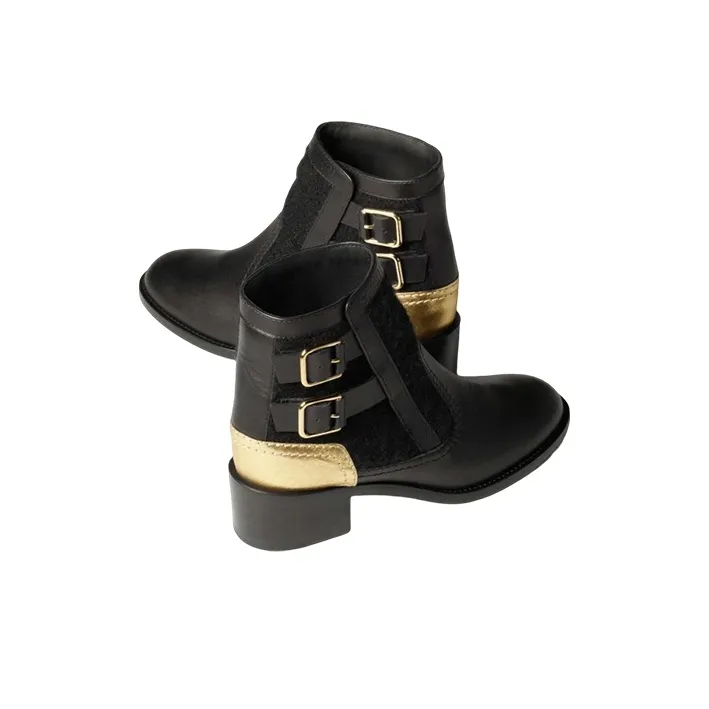 CHANEL Ankle Boots Women's Black Gold-3