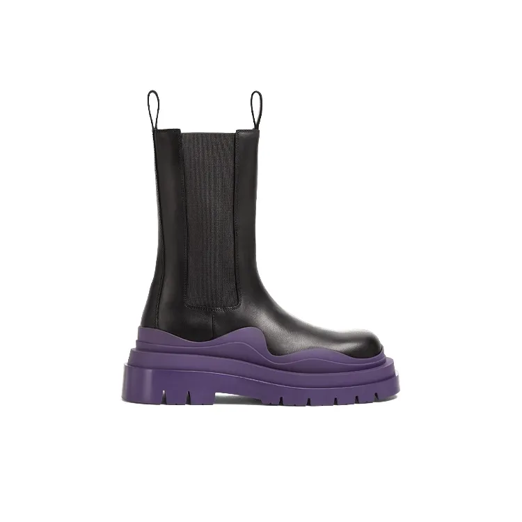Bottega Veneta Tire Chelsea BV Tire Crew Chelsea Boots Women's Black Purple-1