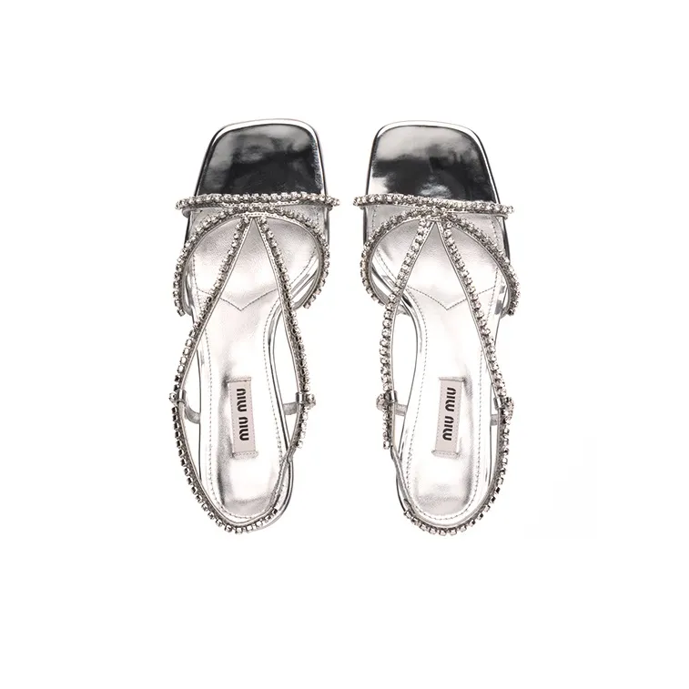 MIU MIU Flared Heel High Heels 5.5cm Women's Silver-4