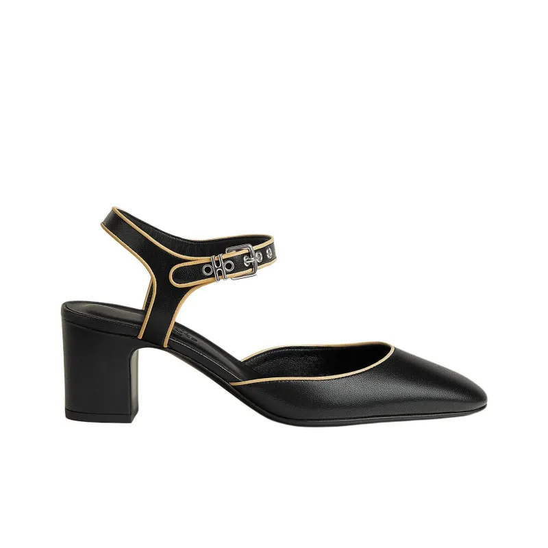 HERMES Kamilla Chunky Heel High Heels 6cm Women's Black-1