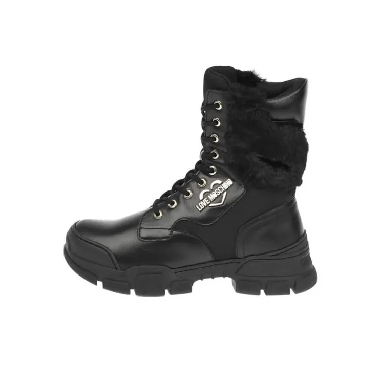 Love MOSCHINO Fur Panel Lace-up Boots-0