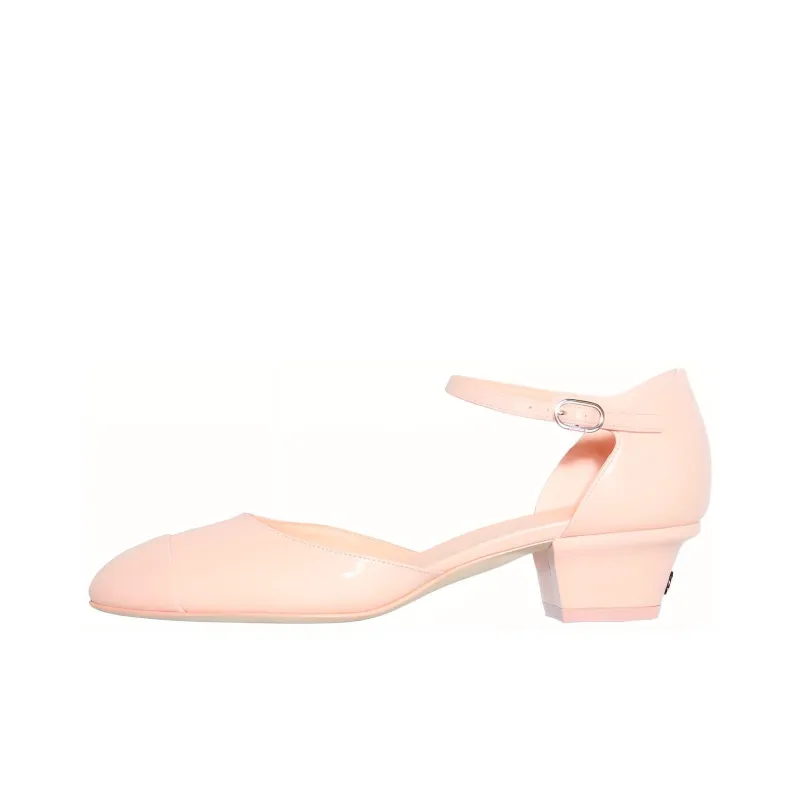 CHANEL Chunky Heel High Heels 3.5cm Women's Light Pink Red-0