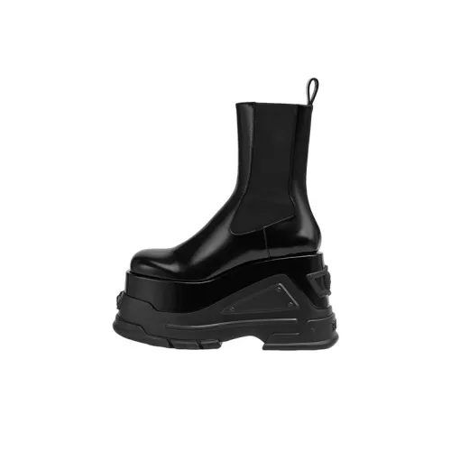 VERSACE Platform Ankle Boots Black Leather Women's