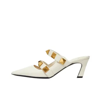 Valentino Roman Stud Block Heel High Heels 6.5cm Women's White