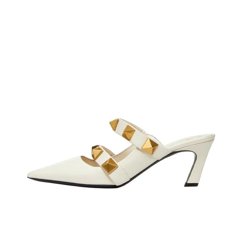 Valentino Roman Stud Block Heel High Heels 6.5cm Women's White-0