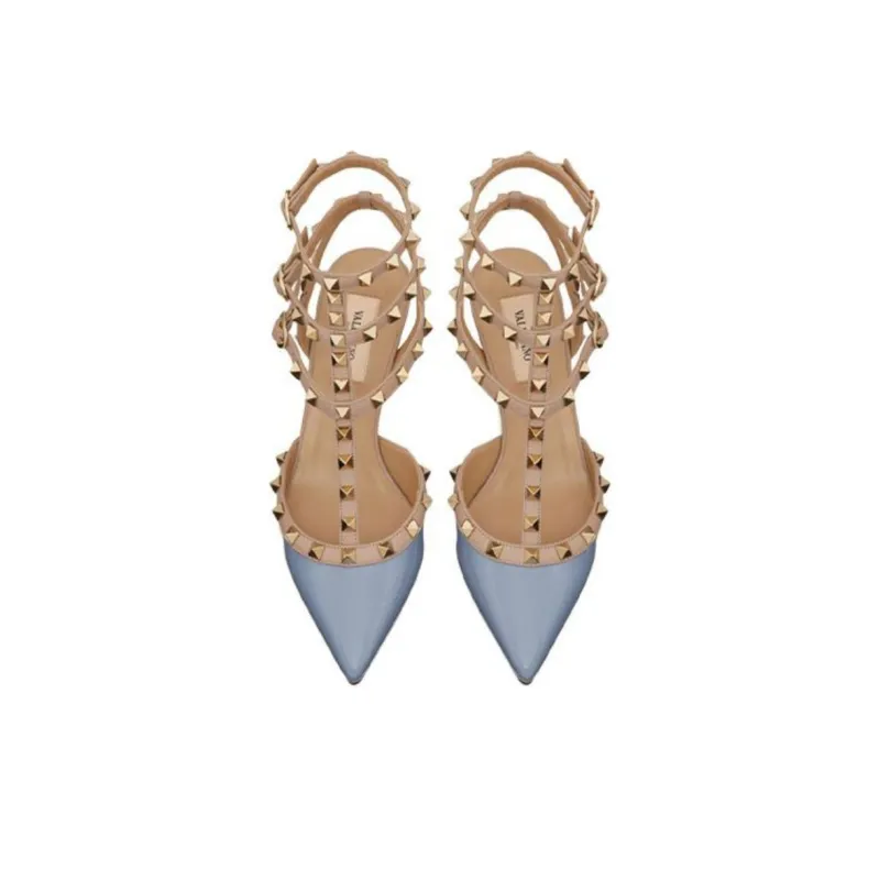 Valentino Rockstud Garavani Slim Heel High Heels 6.5cm Women's Blue-3