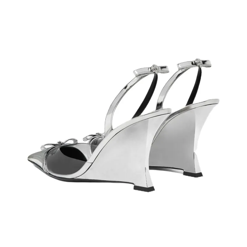 FANSIZHE Gianni Ribbon Wedge Heel High Heels 9.5cm Women's Silver-3