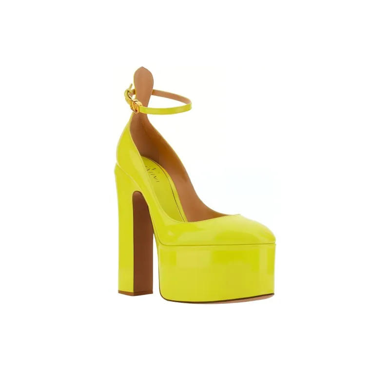 Valentino Tan-Go Chunky Heel High Heels Women's Yellow-3