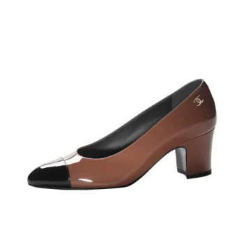 CHANEL Chunky Heel High Heels 6.5cm Women's Light Brown