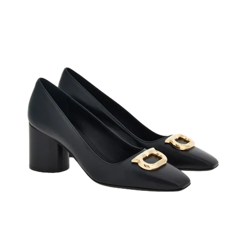 FERRAGAMO GANCINI Chunky Heel High Heels 6cm Women's Black-2