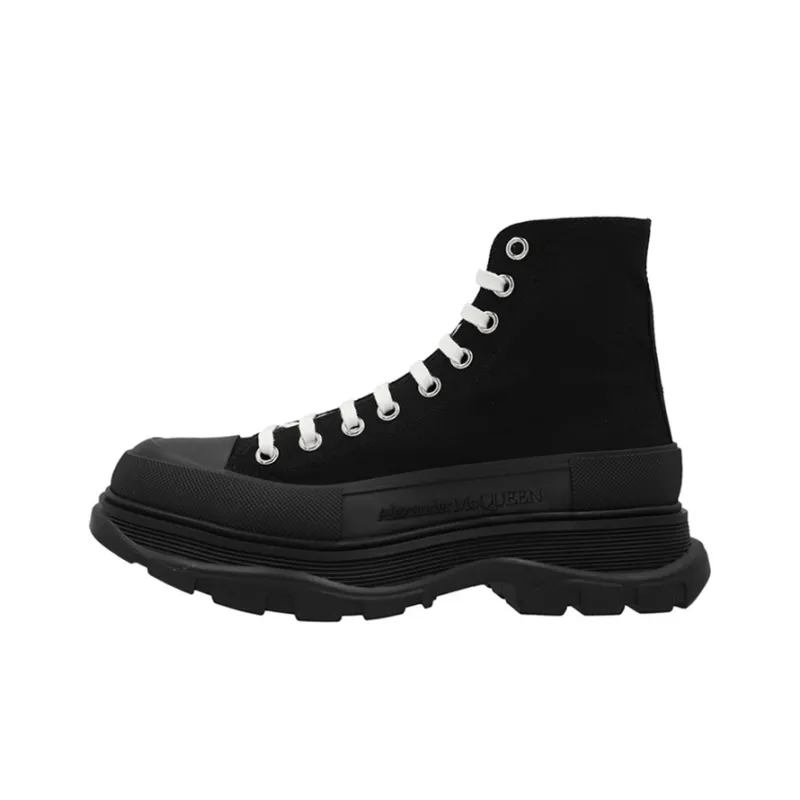 Alexander McQueen Tread Slick Canvas High Top Sneakers 'Black White'-0