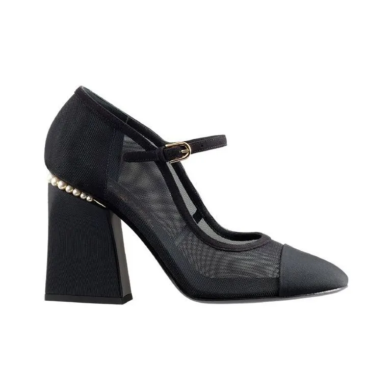CHANEL Chunky Heel High Heels Women's Black-1