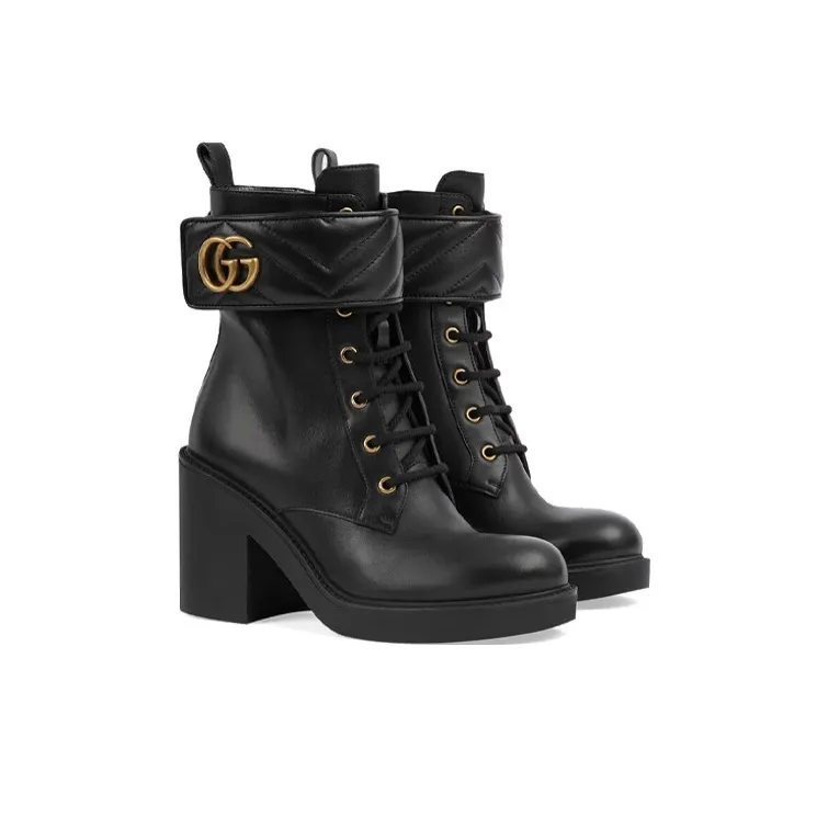 GUCCI Gg Strap Matelasse Quilted Leather Ankle Boots Black Women's-2