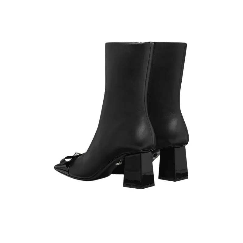 VERSACE Medusa Gianni Ribbon Ankle Boots 7cm Women's Black-3