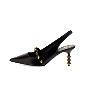 Valentino Rockstud Slim Heel High Heels 7cm Women's Black Gold