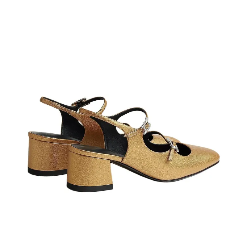 HERMES Jackie Spool Heel High Heels 6cm Women's Gold-3
