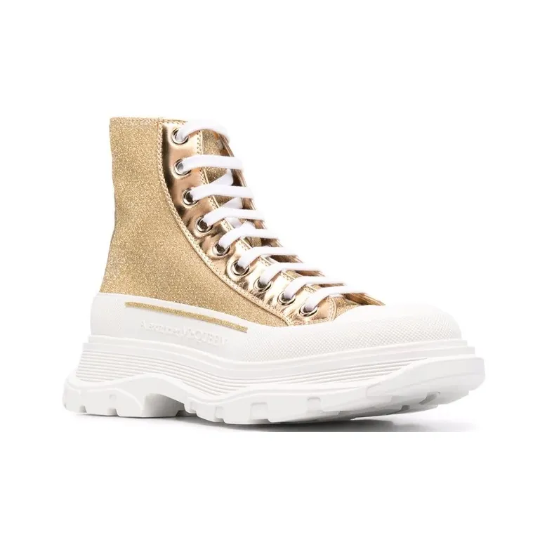 Alexander McQueen Glitter Tread Slick High Top Sneakers 'Gold White' Women's-2