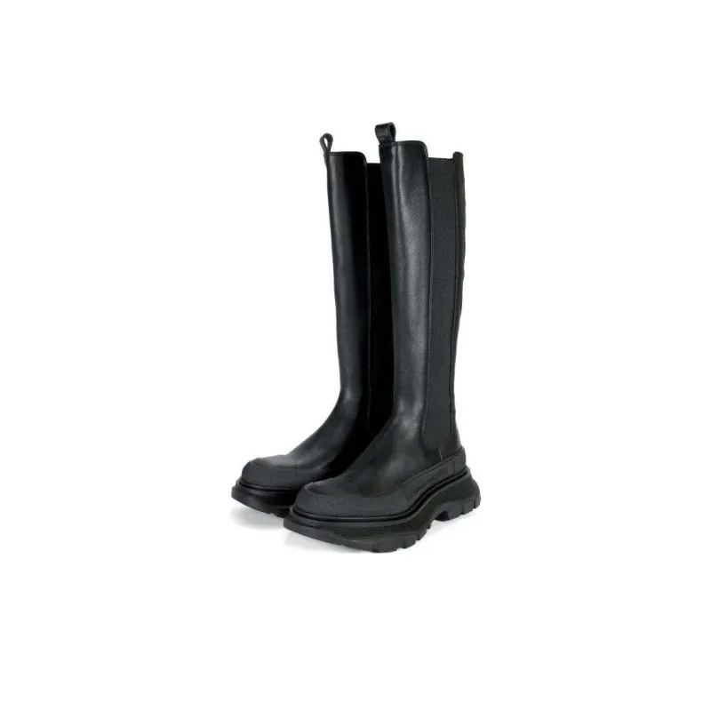Alexander McQueen Tread Leather Over The Knee Boots 'Black' Women's-1