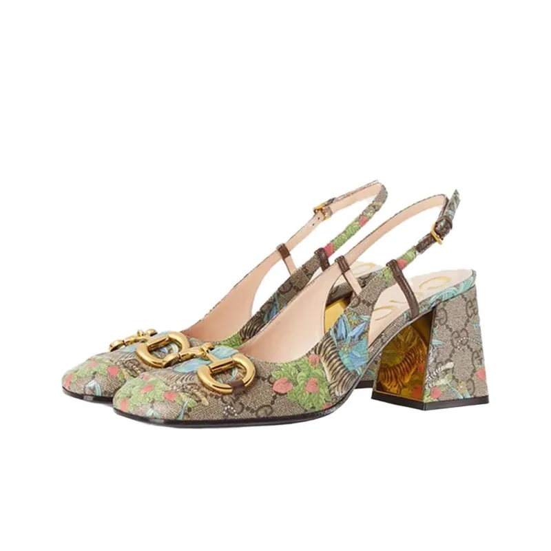 GUCCI Tiger Year Collection Chunky Heel High Heels Women's Ebony-1