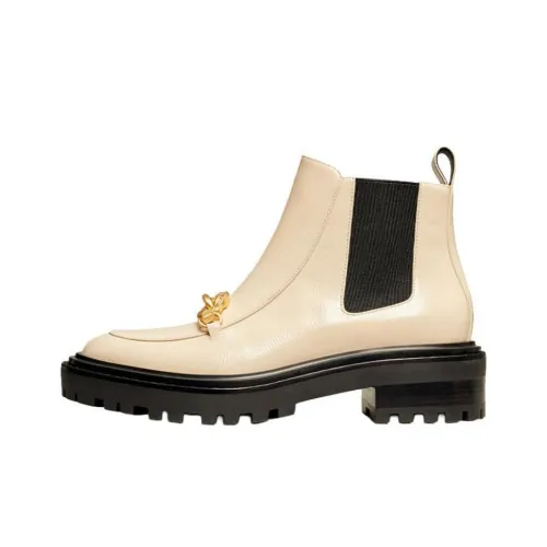 TORY BURCH Jessa Ankle Length Chelsea Boots Women's Cream White