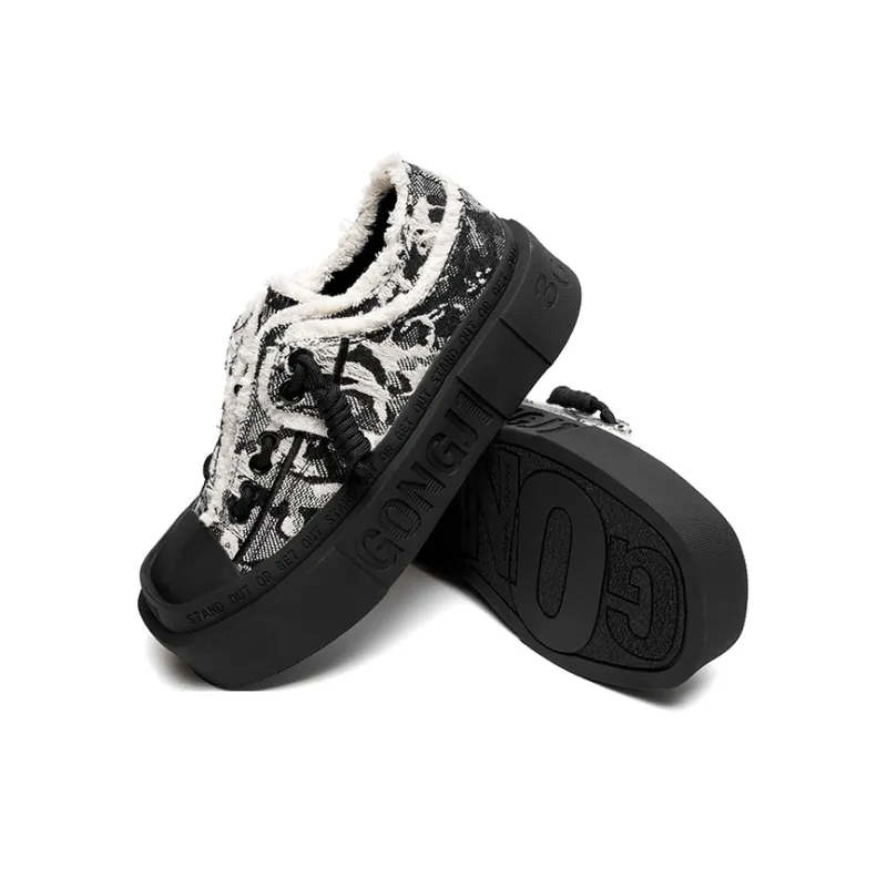 GONGJI Anti-Slip Wear-Resistant Mid-Top Skateboard Shoes Women's Black-2