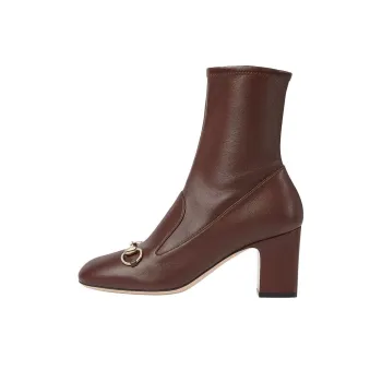 GUCCI Horsebit Ankle Boots 7.5cm Women's Dark Brown