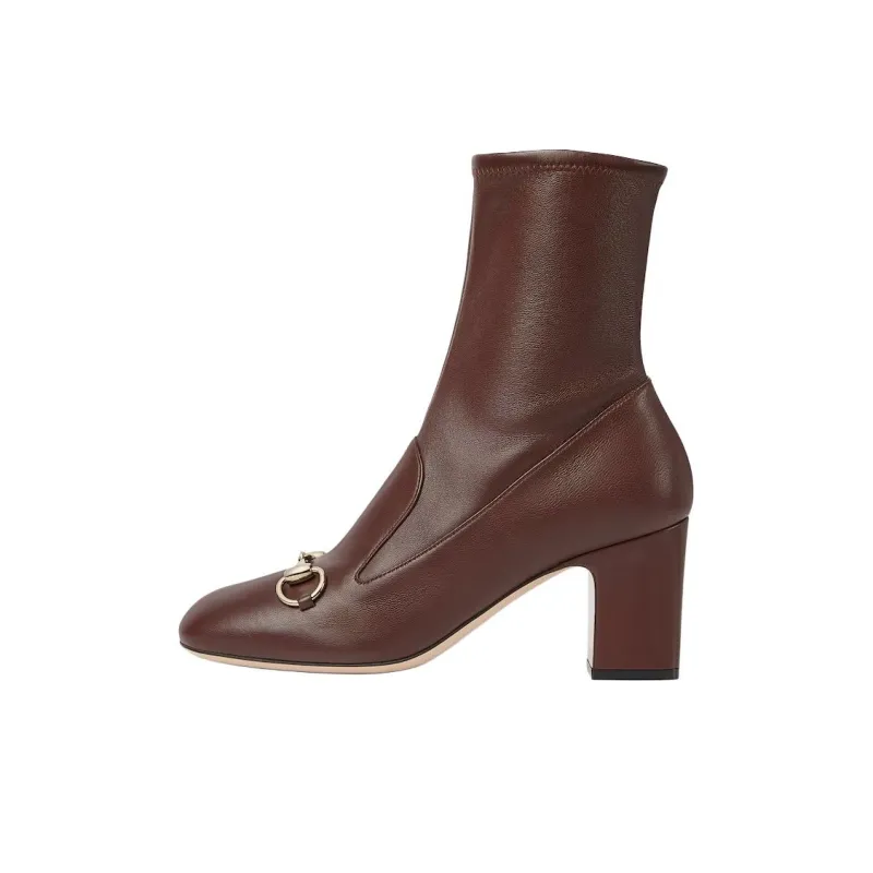 GUCCI Horsebit Ankle Boots 7.5cm Women's Dark Brown-0